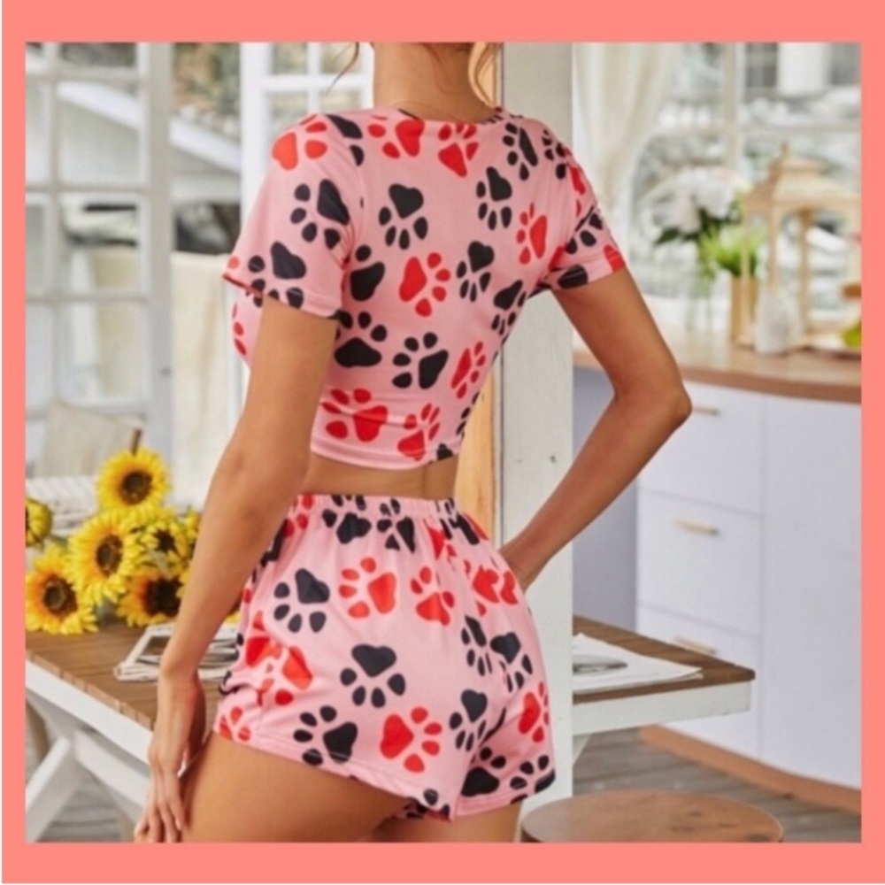 Pink Paw Print Two-Piece Set